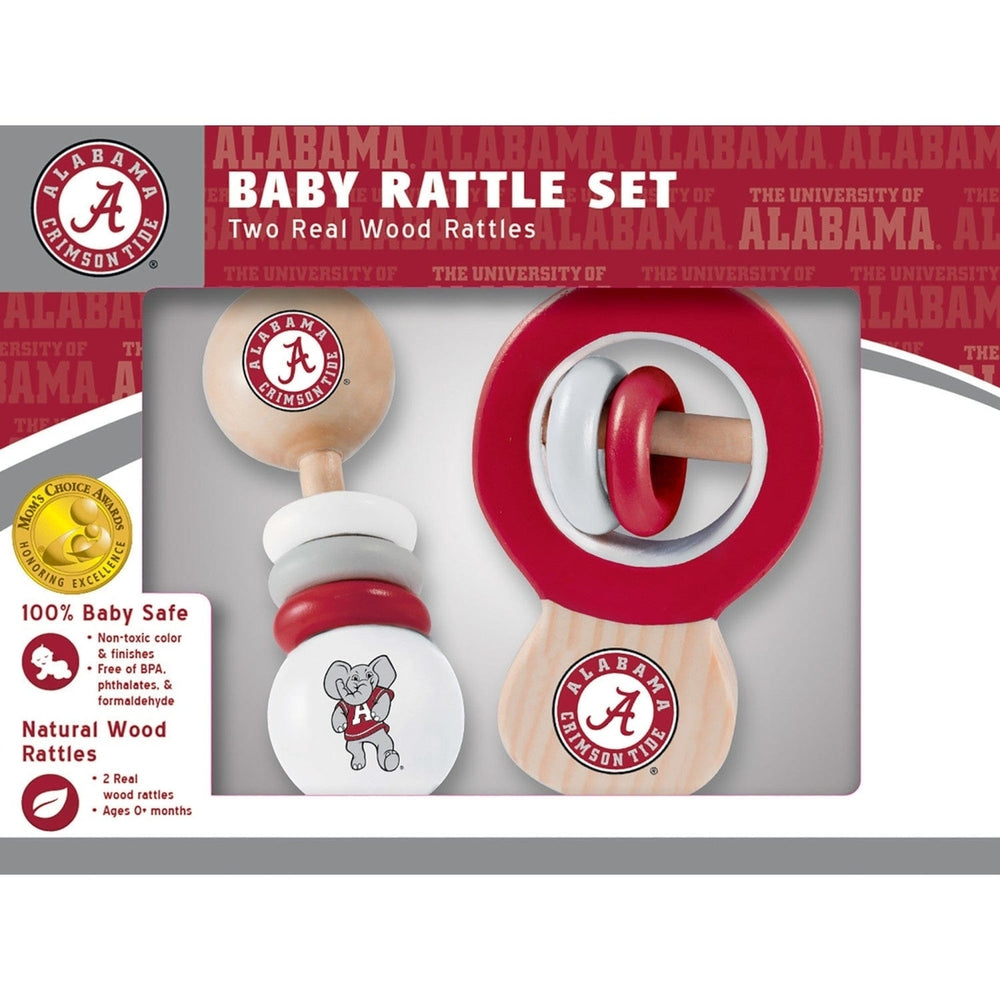 Alabama Crimson Tide Baby Rattles 2-Pack Real Wood Non-Toxic BPA Free Image 2