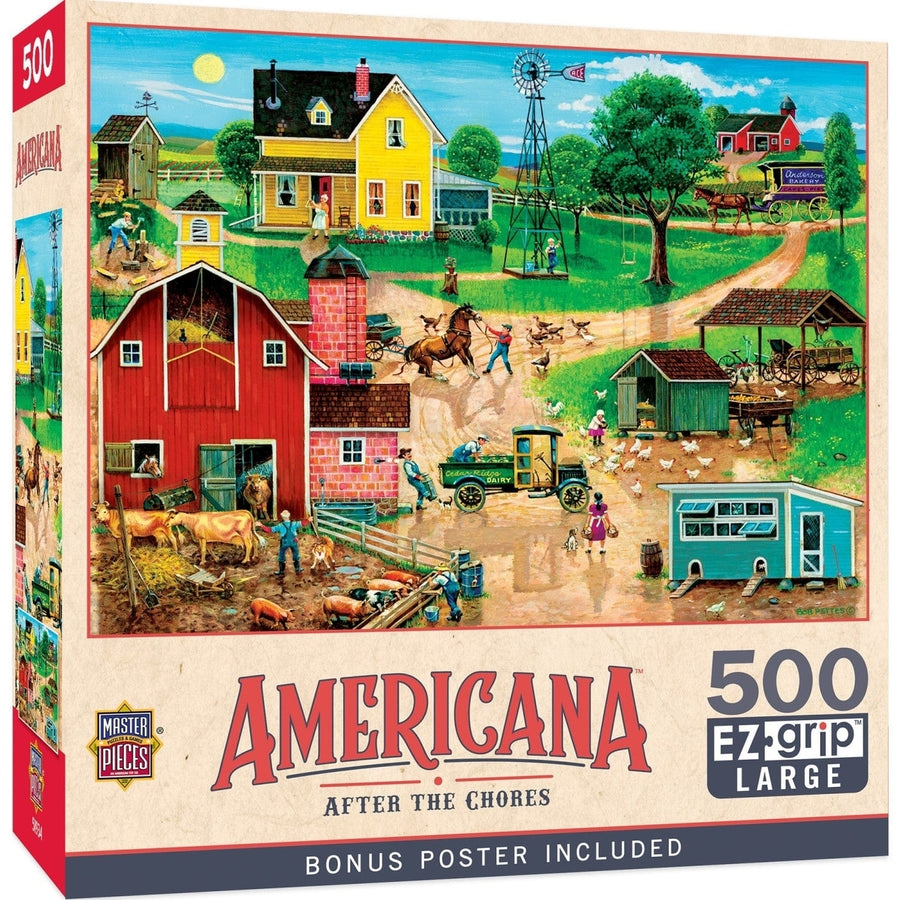 MasterPieces Americana After the Chores 500pc EZ Grip Jigsaw Puzzle 26.75x19.25 Image 1