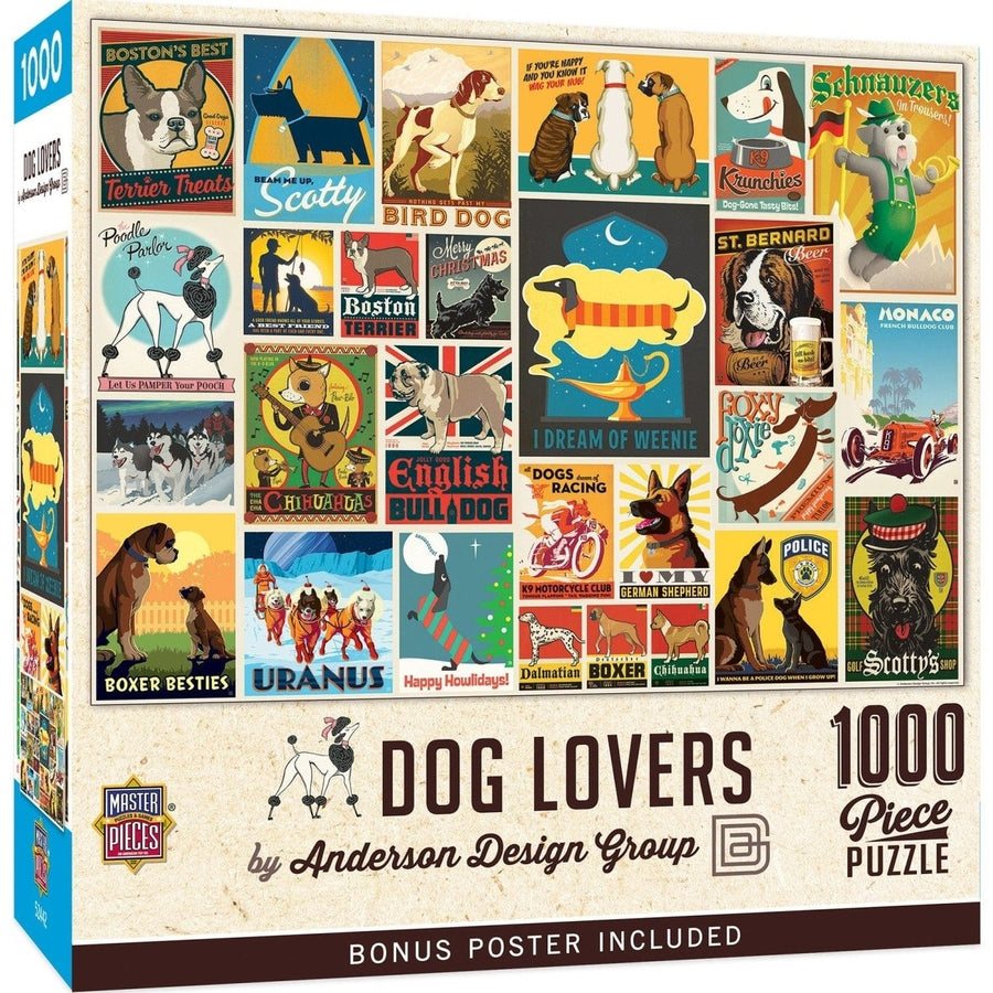 Anderson Design Group Dog Lovers 1000 Piece Jigsaw Puzzle Retro Style Dogs Image 1