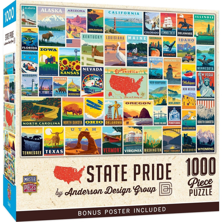 Anderson Design Group 1000 Piece Jigsaw Puzzle Americana Vintage State Posters Image 1