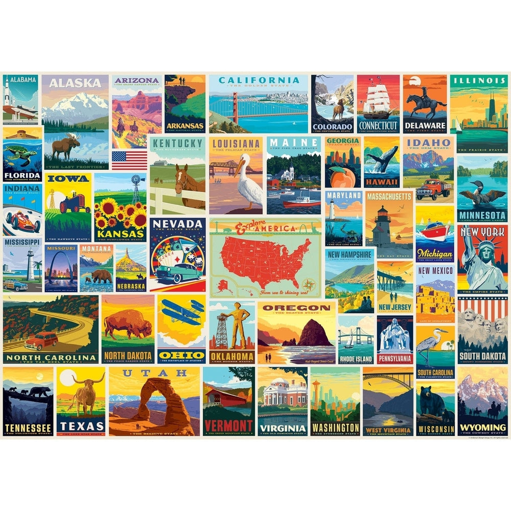 Anderson Design Group 1000 Piece Jigsaw Puzzle Americana Vintage State Posters Image 2