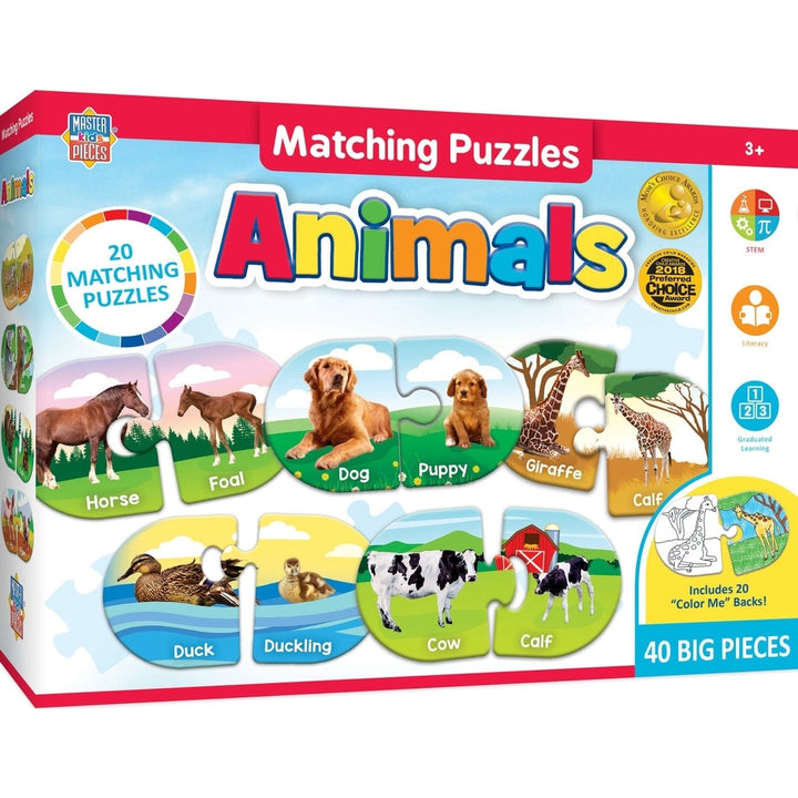 Educational Animal Matching Jigsaw Puzzle Color Picture Word Skills 3+ Years Image 1