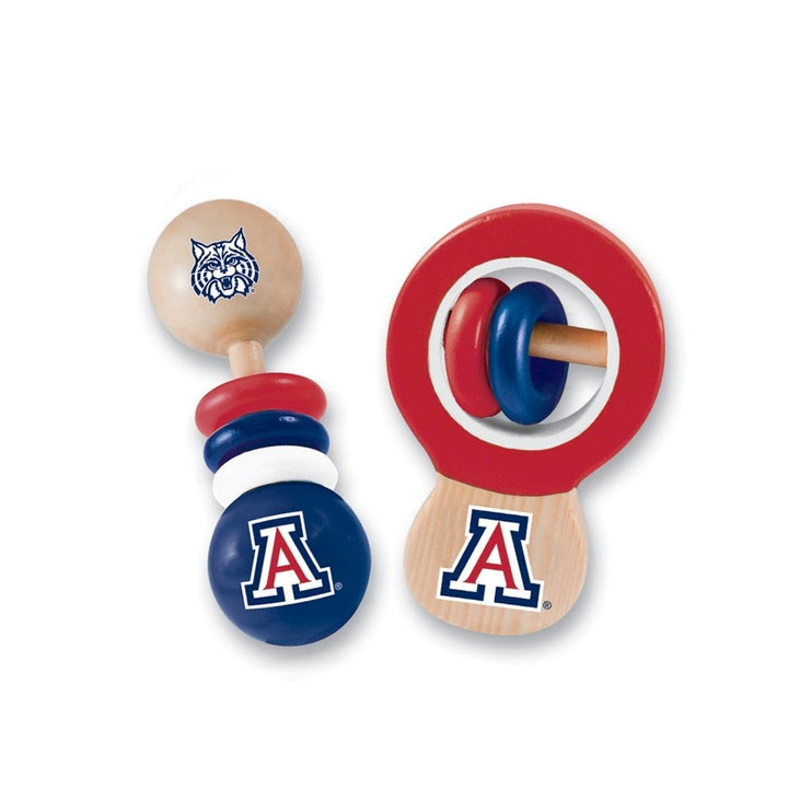 Arizona Wildcats Baby Rattles Set 2-Pack Non-Toxic Wood Development Toys Image 1