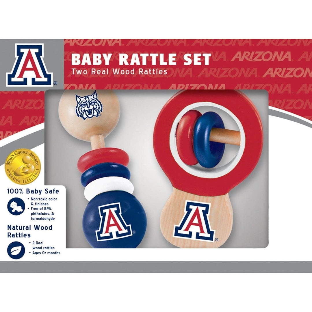 Arizona Wildcats Baby Rattles Set 2-Pack Non-Toxic Wood Development Toys Image 2