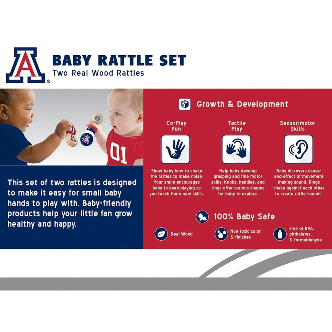 Arizona Wildcats Baby Rattles Set 2-Pack Non-Toxic Wood Development Toys Image 3