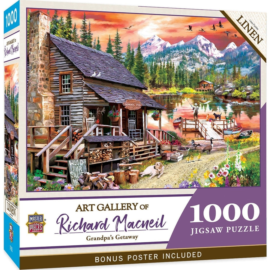 Art Gallery Grandpas Getaway 1000 Piece Jigsaw Puzzle Lake Fishing Scene Image 1