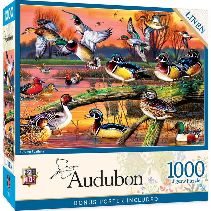 Audubon Autumn Feathers 1000 Piece Jigsaw Puzzle 19.25x26.75 Recycled Material Image 1