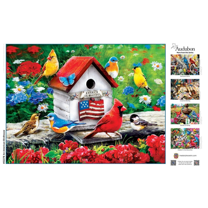 Audubon 300 Piece EZ Grip Jigsaw Puzzle Birdhouse Wildflowers Meadow Scene Image 4