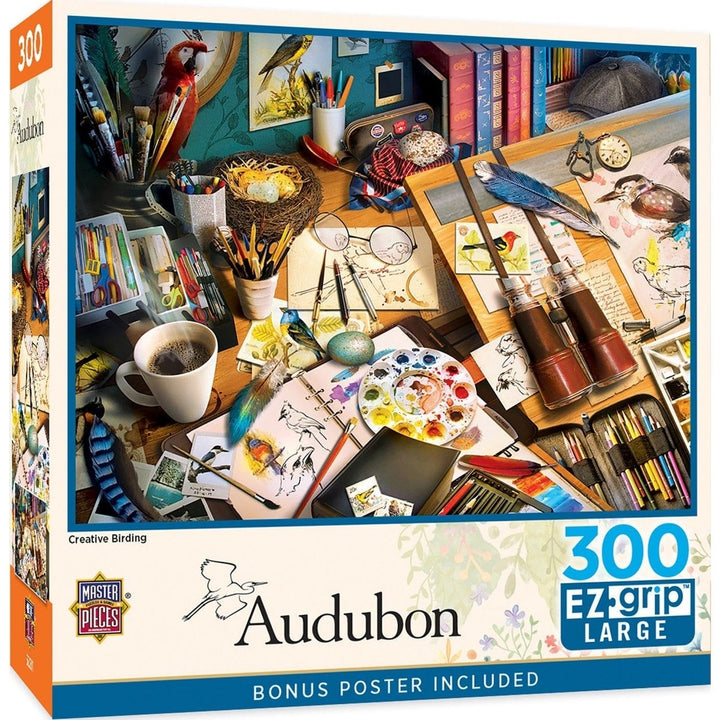 Audubon Creative Birding 300 Piece EZ Grip Jigsaw Puzzle Birdwatching Art Image 1