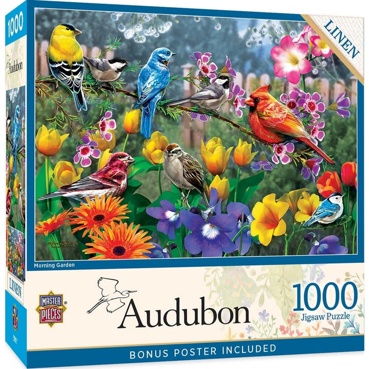 Audubon 1000 Piece Jigsaw Puzzle Morning Garden Colorful Songbirds Recycled Material Image 1