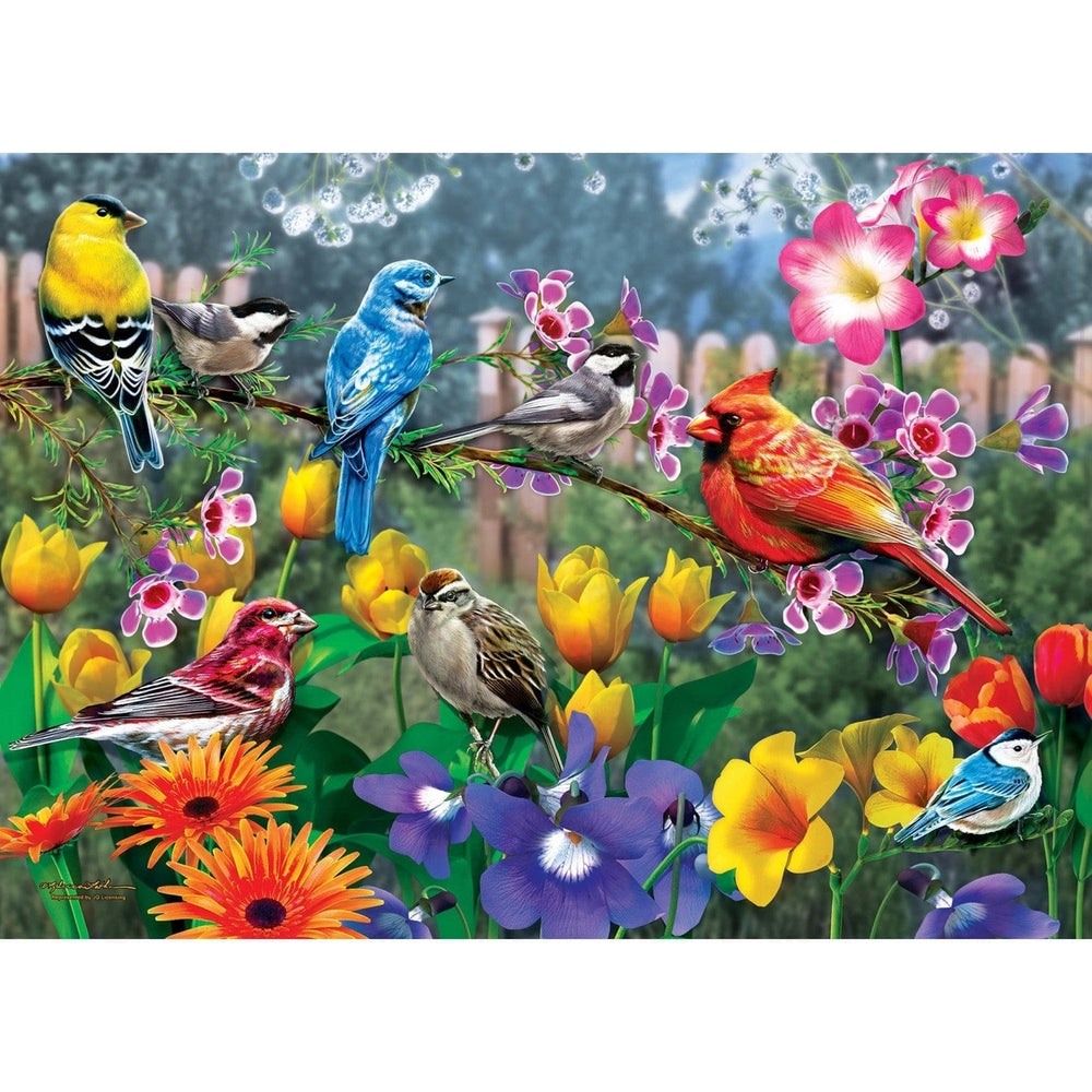 Audubon 1000 Piece Jigsaw Puzzle Morning Garden Colorful Songbirds Recycled Material Image 2