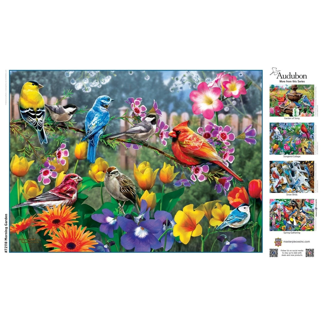 Audubon 1000 Piece Jigsaw Puzzle Morning Garden Colorful Songbirds Recycled Material Image 4