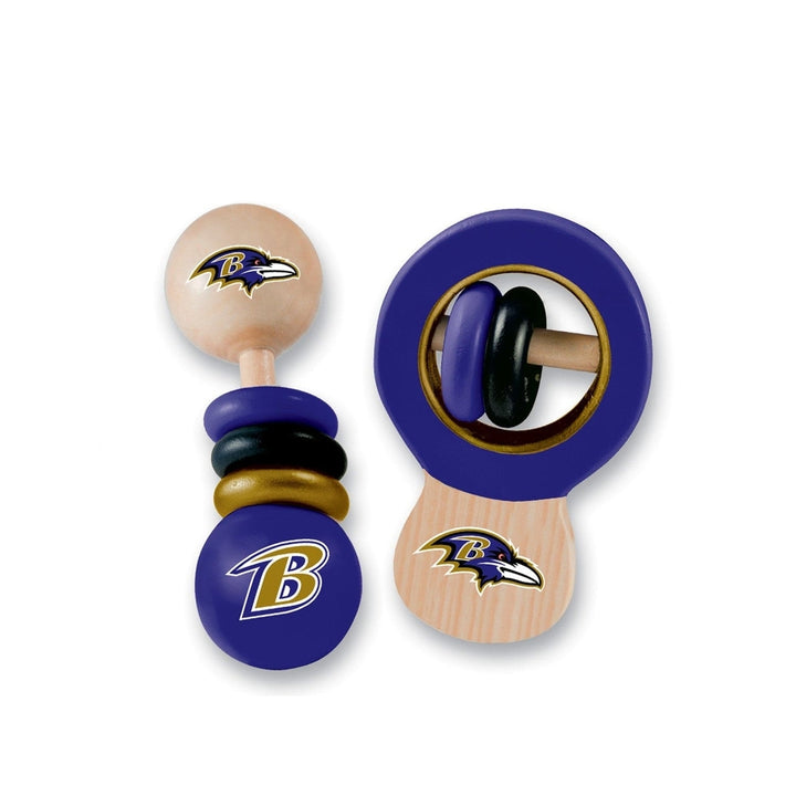 Baltimore Ravens Baby Rattles 2-Pack Wooden Eco-Friendly Toys for Infants Image 1