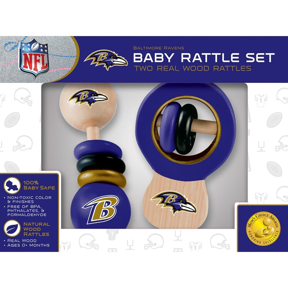 Baltimore Ravens Baby Rattles 2-Pack Wooden Eco-Friendly Toys for Infants Image 2