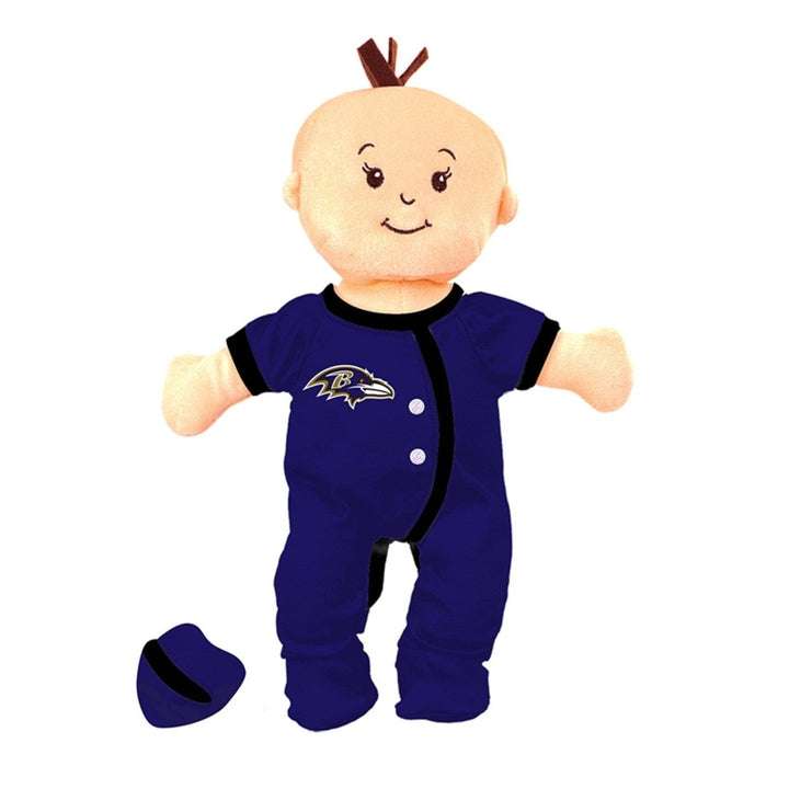 Baltimore Ravens Baby Fan Doll 12 Inch Soft Fabric Magnetic Pacifier Cuddle Toy Image 1