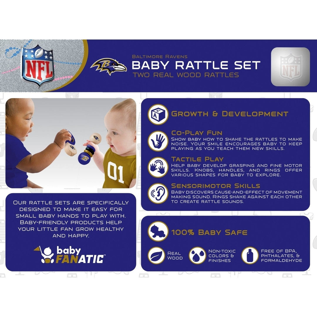 Baltimore Ravens Baby Rattles 2-Pack Wooden Eco-Friendly Toys for Infants Image 3