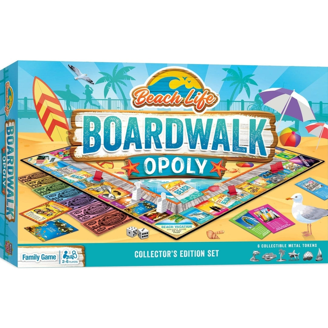 Beach Life Boardwalk Opoly Game MasterPieces 2-6 Players Ages 8+ Fun Facts Image 1