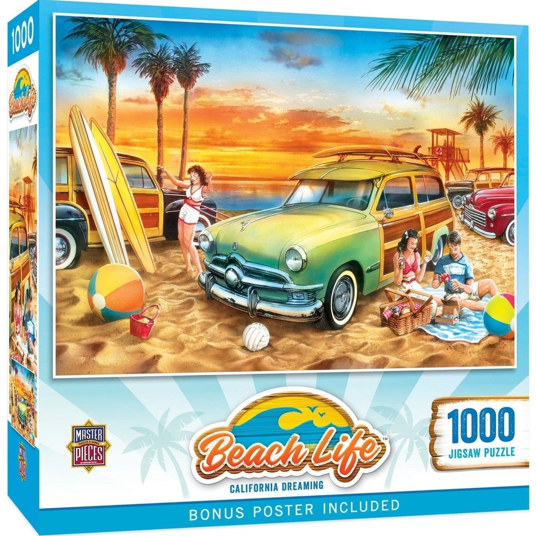 Beach Life California Dreaming 1000 Piece Vintage Jigsaw Puzzle Bright Colors Image 1