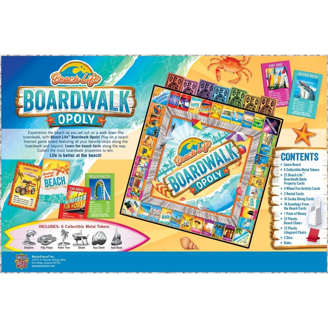 Beach Life Boardwalk Opoly Game MasterPieces 2-6 Players Ages 8+ Fun Facts Image 3