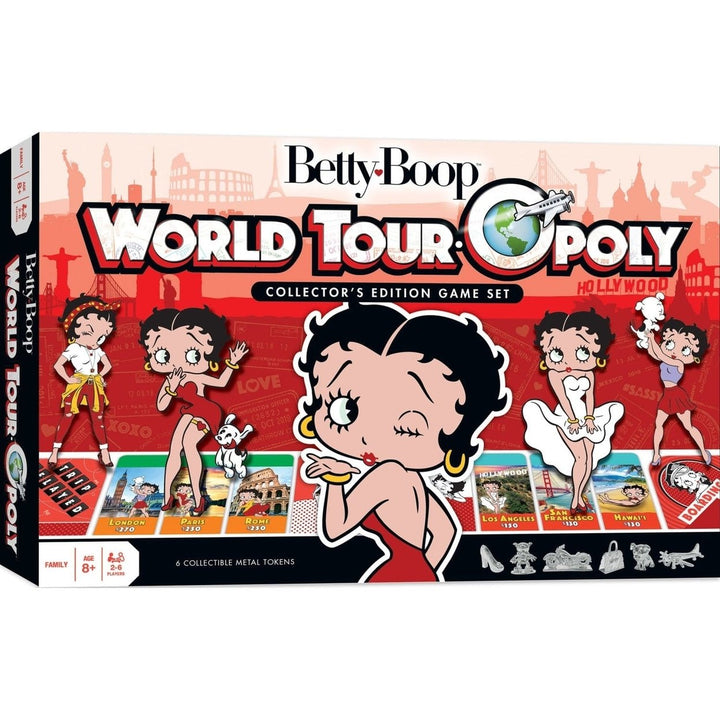 Betty Boop Opoly Board Game Travel Edition with Pewter Pieces and Landmark Cards Image 1