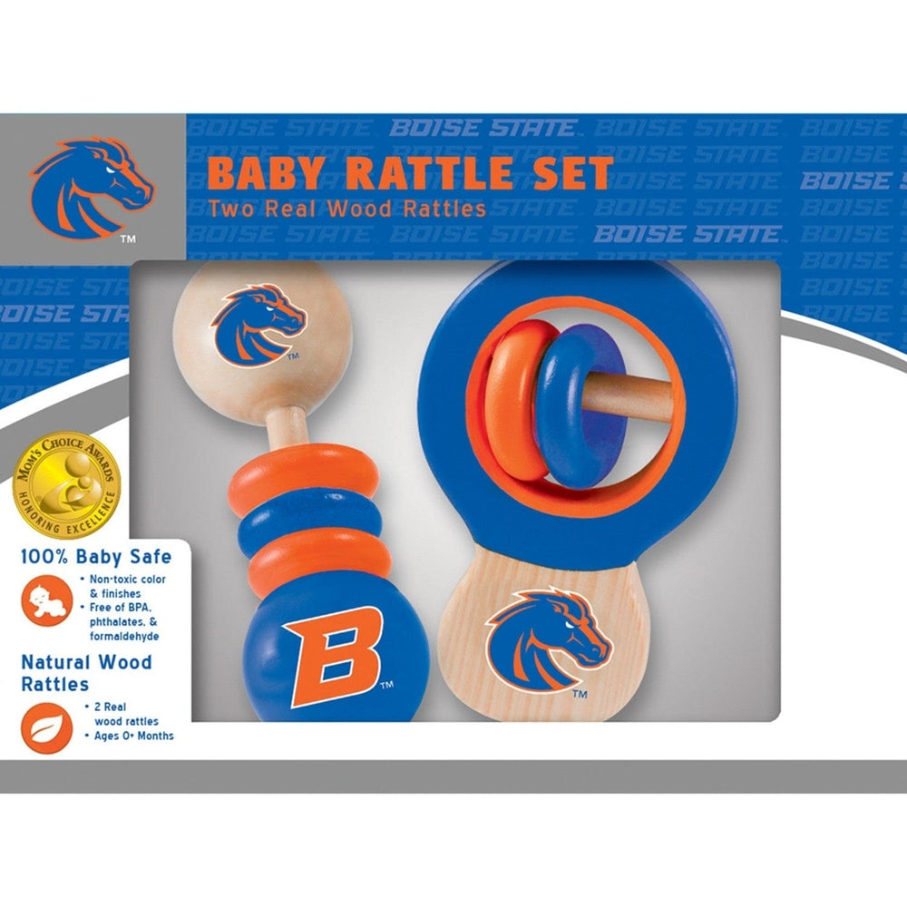 Boise State Broncos Baby Rattles 2-Pack Wooden Safe Infant Development Toys Image 2