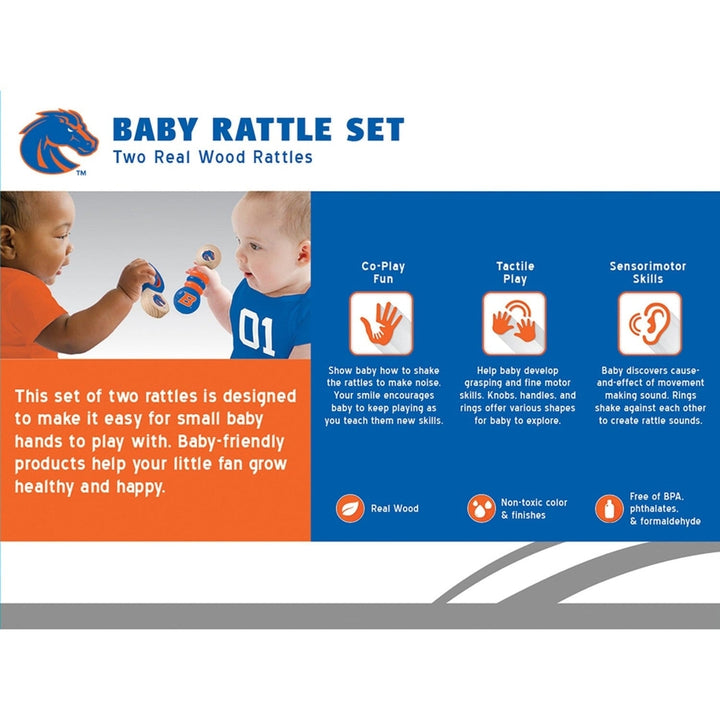 Boise State Broncos Baby Rattles 2-Pack Wooden Safe Infant Development Toys Image 3