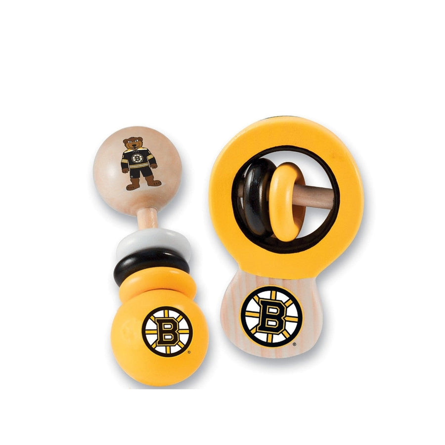 Boston Bruins Baby Rattles 2-Pack Wooden Safe Tactile Development Toys Image 1