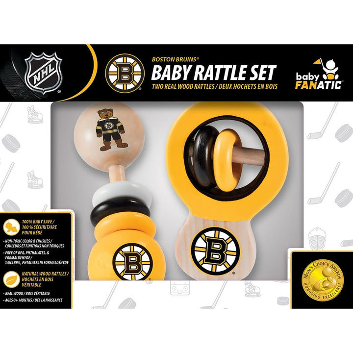 Boston Bruins Baby Rattles 2-Pack Wooden Safe Tactile Development Toys Image 2