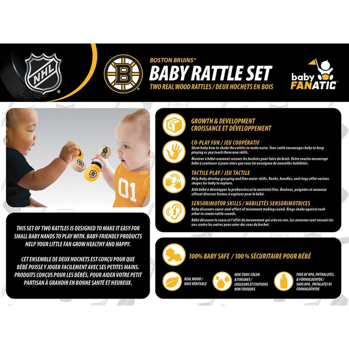 Boston Bruins Baby Rattles 2-Pack Wooden Safe Tactile Development Toys Image 3