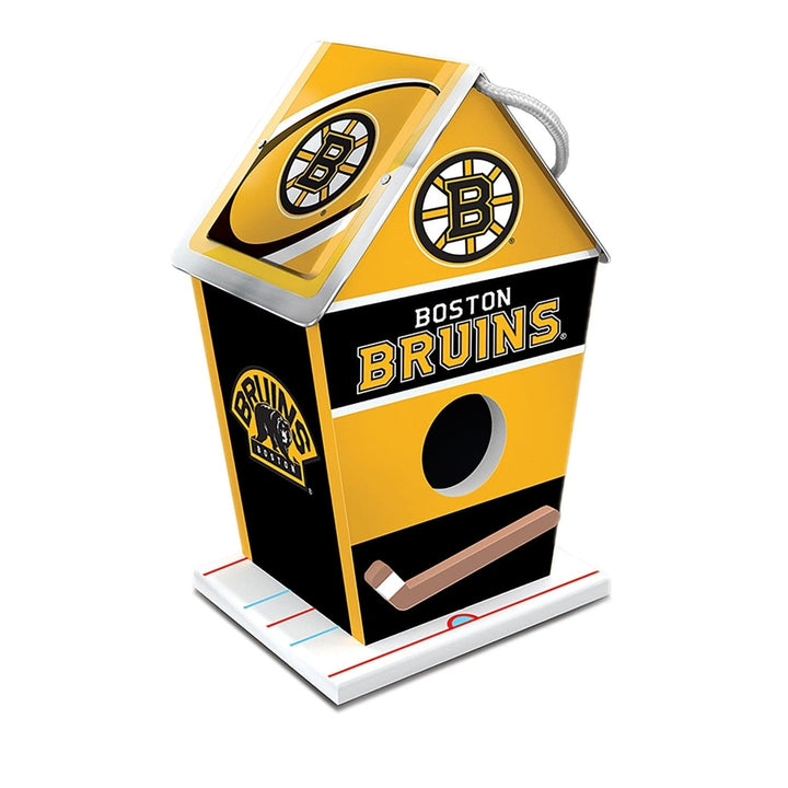 Boston Bruins Birdhouse Wood Waterproof with Rolled Tin Roof Easy Clean Door Image 1