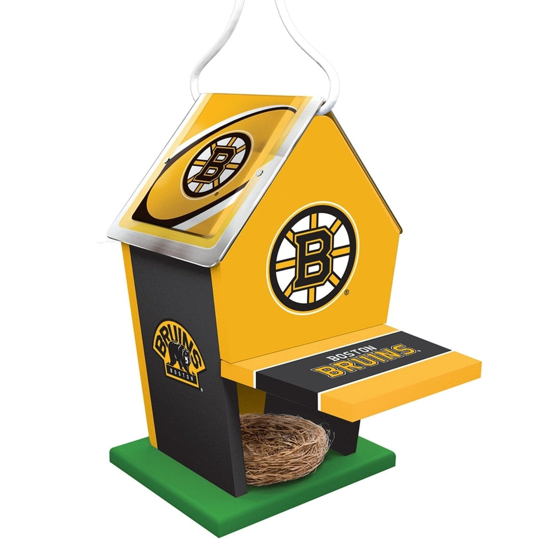 Boston Bruins Birdhouse Wood Waterproof with Rolled Tin Roof Easy Clean Door Image 2