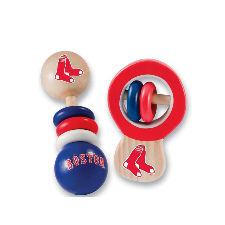 Boston Red Sox Baby Rattles 2-Pack Real Wood Non-Toxic Baby Toys Image 1