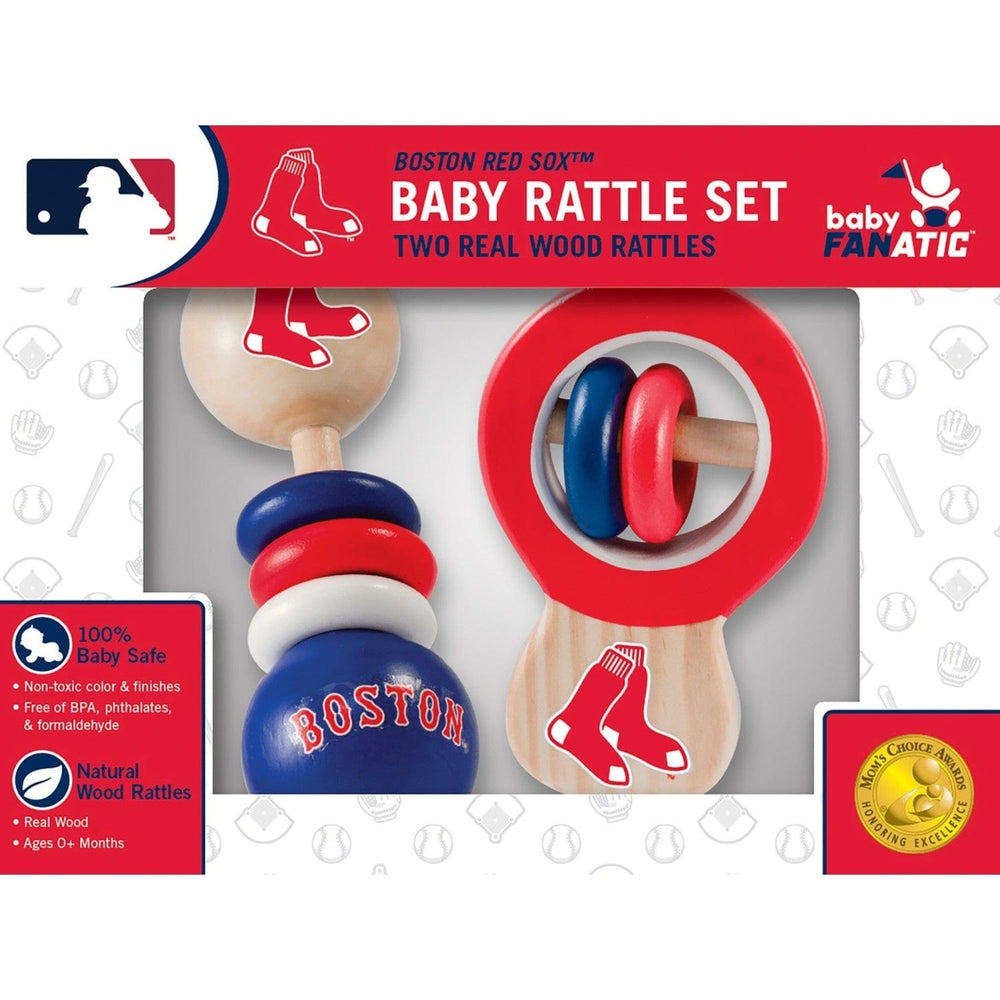 Boston Red Sox Baby Rattles 2-Pack Real Wood Non-Toxic Baby Toys Image 2