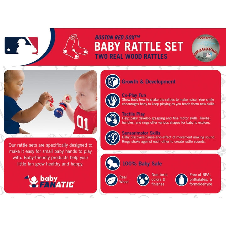 Boston Red Sox Baby Rattles 2-Pack Real Wood Non-Toxic Baby Toys Image 3