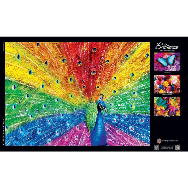 Brilliance Peacock Delight 500 Piece Jigsaw Puzzle Colorful Rainbow Feathers Image 4