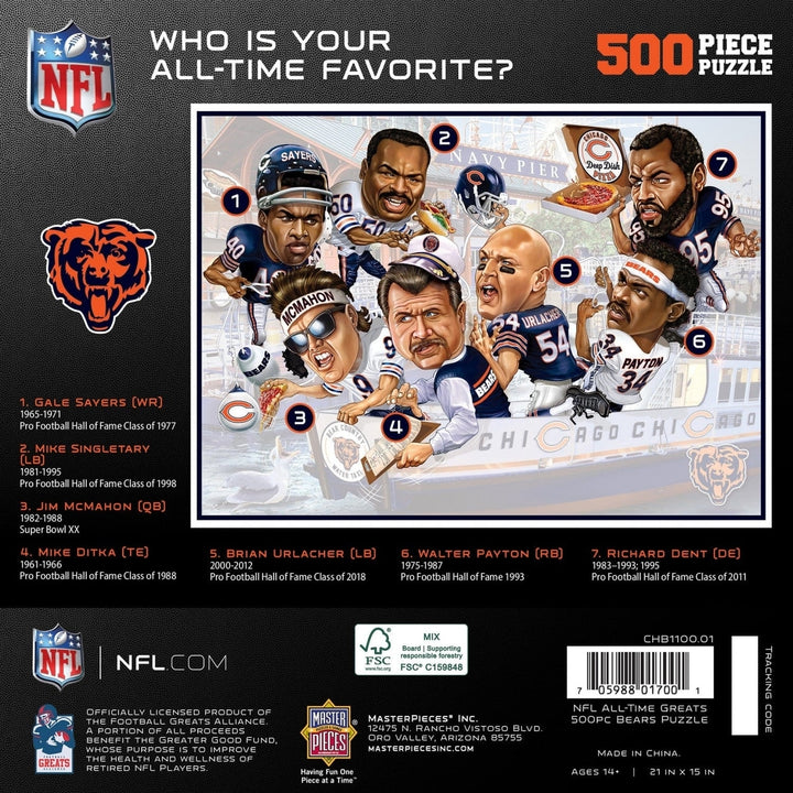 Chicago Bears 500 Piece Jigsaw Puzzle MasterPieces NFL Greats Recycled Material Image 3