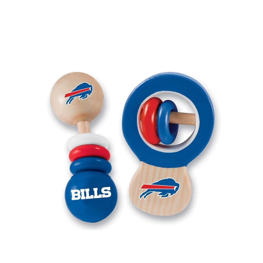 Buffalo Bills Baby Rattles Set 2-Pack Wooden Safe Non-Toxic Development Toys Image 1