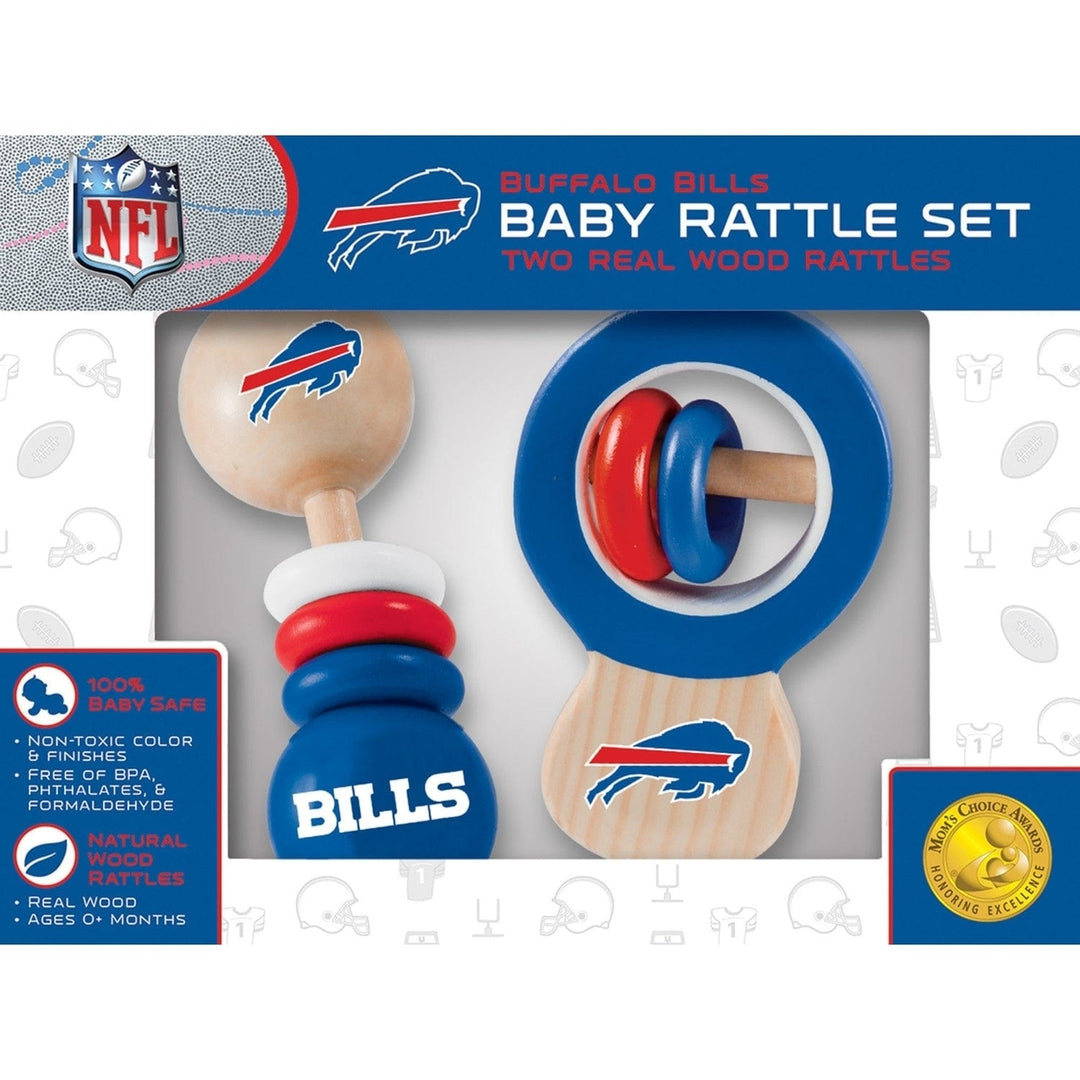 Buffalo Bills Baby Rattles Set 2-Pack Wooden Safe Non-Toxic Development Toys Image 2