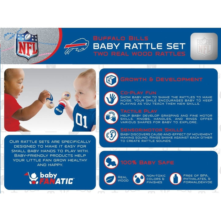 Buffalo Bills Baby Rattles Set 2-Pack Wooden Safe Non-Toxic Development Toys Image 3