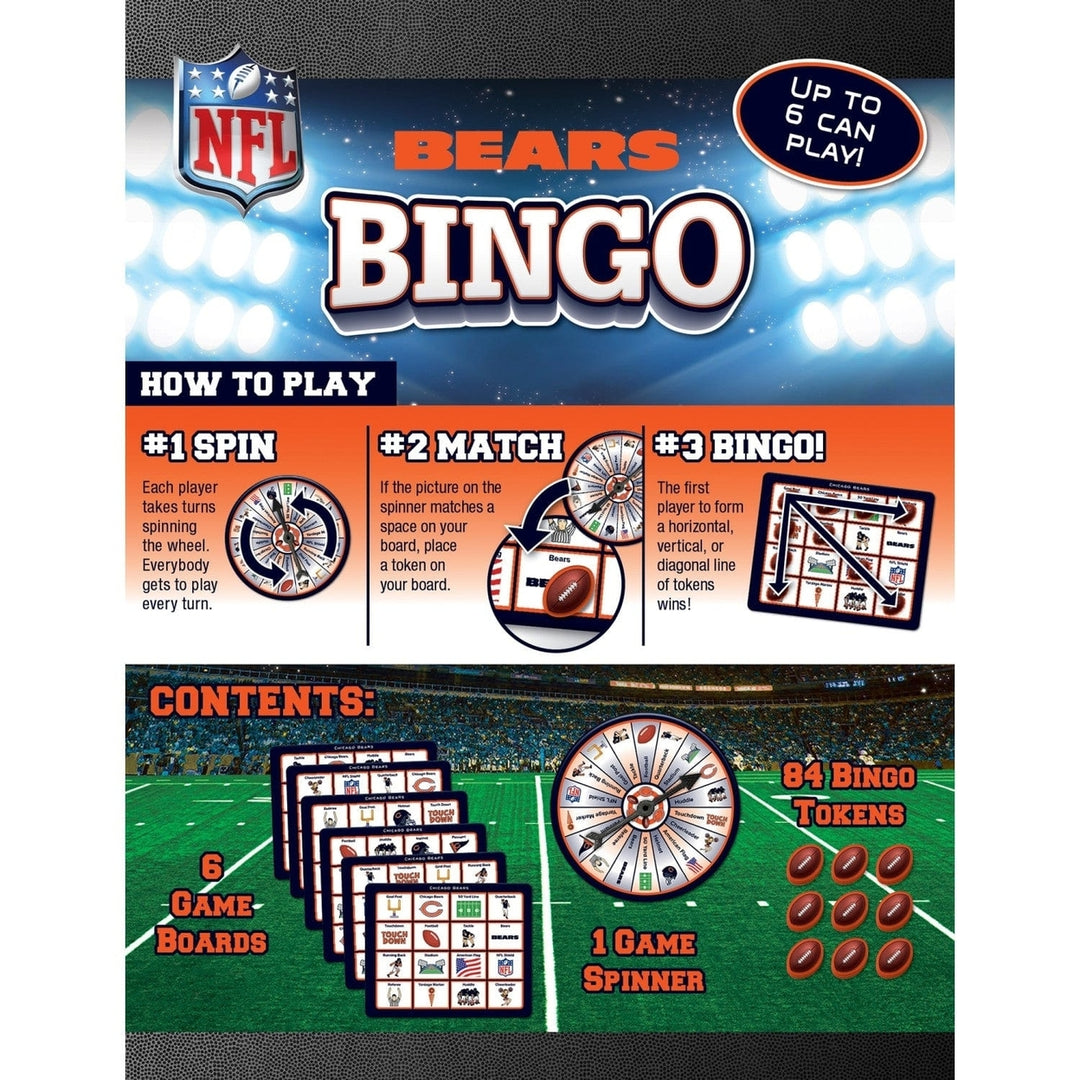 Chicago Bears Bingo Game NFL Family Fun 6 Boards 84 Custom Tokens Ages 3+ Image 3