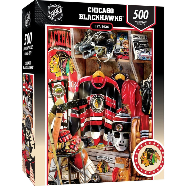 Chicago Blackhawks Locker Room 500 Piece Jigsaw Puzzle Recycled Material Image 1