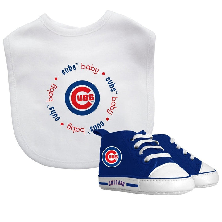 Chicago Cubs Baby Gift Set 2 Piece Bib and Pre-Walkers 100% Cotton Team Logo Image 1