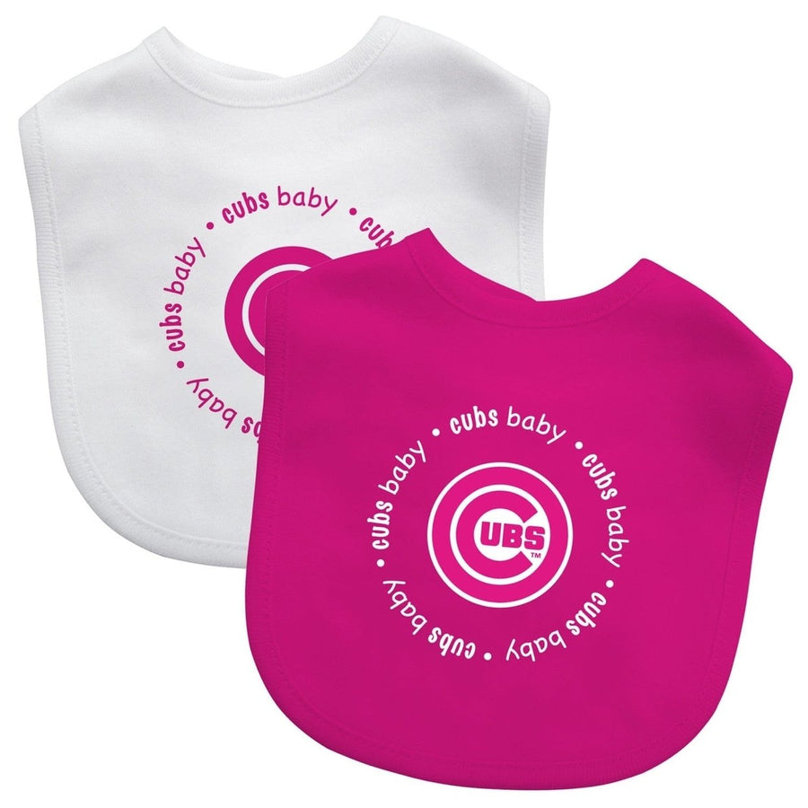 Chicago Cubs Baby Bibs 2-Pack Pink Cotton MLB Unisex Infant Bib Set Image 1