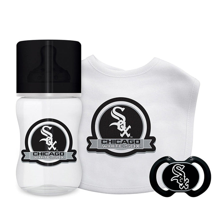 Chicago White Sox 3-Piece Baby Gift Set Bib Bottle Pacifier Unisex BPA-Free Image 1