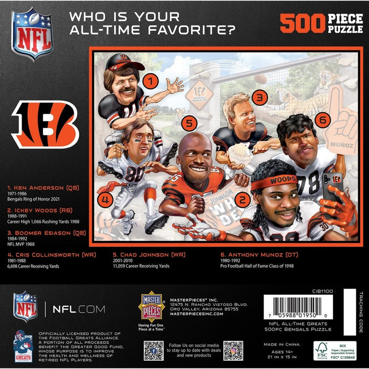 Cincinnati Bengals 500 Piece Jigsaw Puzzle NFL MasterPieces Eco-Friendly Artwork Image 3