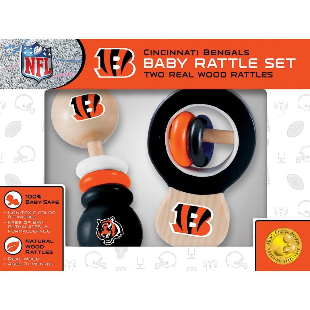 Cincinnati Bengals Baby Rattles 2-Pack Non-toxic Wood Development Toys Image 2