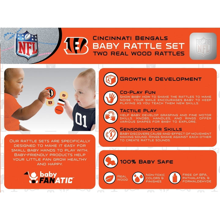 Cincinnati Bengals Baby Rattles 2-Pack Non-toxic Wood Development Toys Image 3