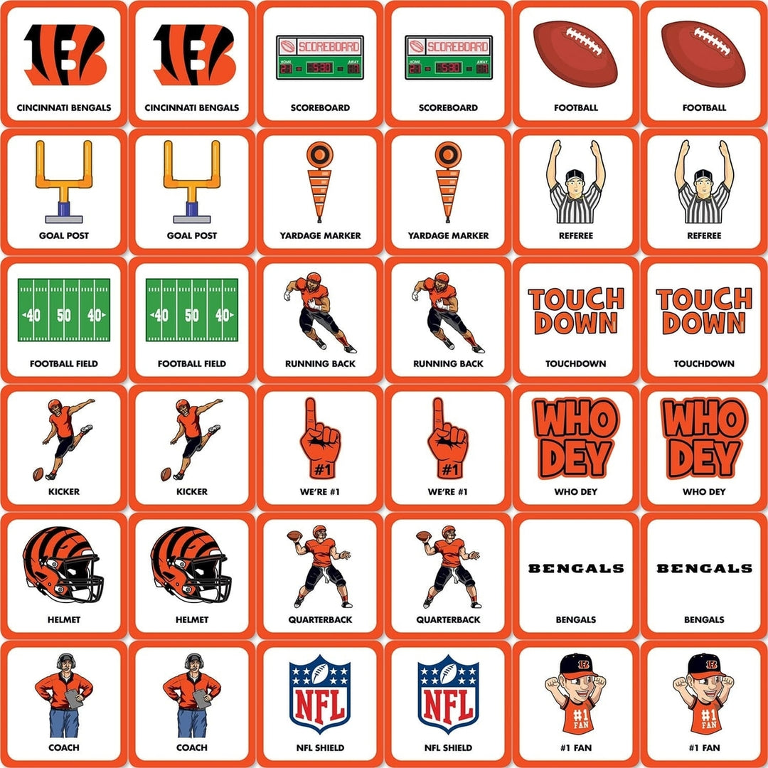 Cincinnati Bengals Matching Game NFL Family Fun Memory Card Game 18 Pairs Image 2