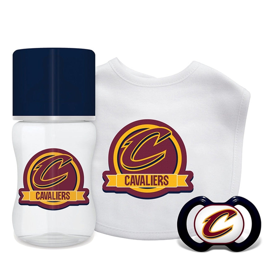 Cleveland Cavaliers 3-Piece Baby Gift Set Unisex BPA-Free Pacifier Bottle Bib Image 1