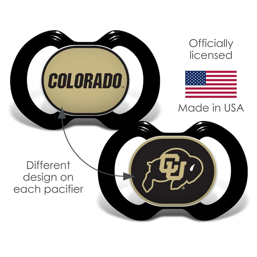 Colorado Buffaloes Pacifier 2-Pack NCAA Team Logo BPA-Free Orthodontic Silicone Image 3